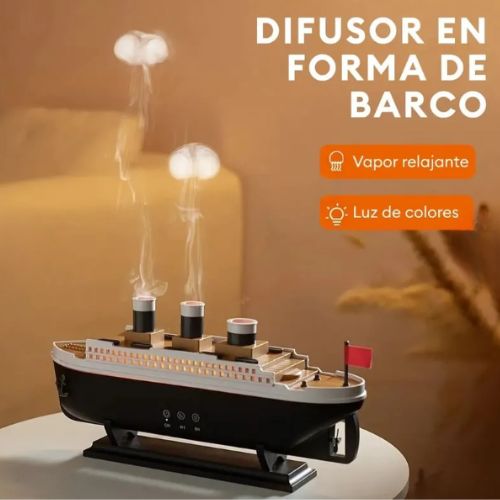 HUMIDIFICADOR Y DIFUSOR DE AROMAS BARCO TITANIC CON LUCES RBG